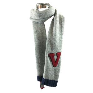 Vince Camuto Womens Scarf Chunky Knit Varsity Patch Gray Navy Blue